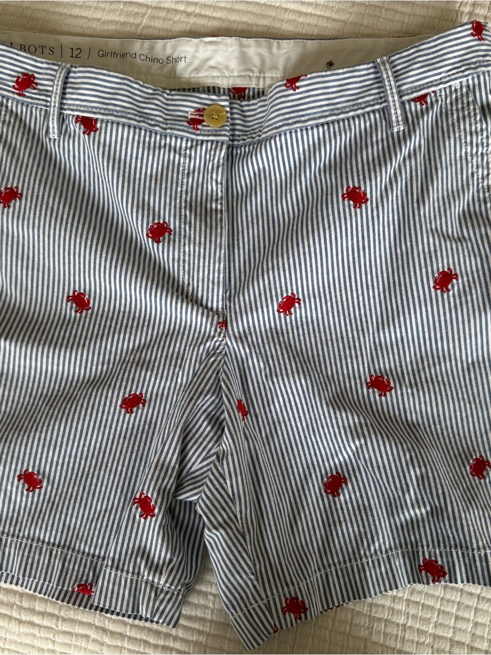 Talbots Blue and White Striped Shorts with Red Crab Embroidery - Picture 2 of 8